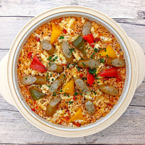 ウインナーとチーズのトマトパエリア